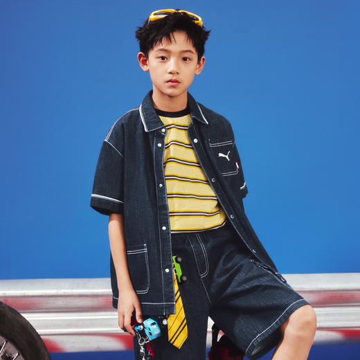 PUMA彪马童装2026夏季新款儿童男童短袖衬衫牛仔上衣复古潮流 商品图4