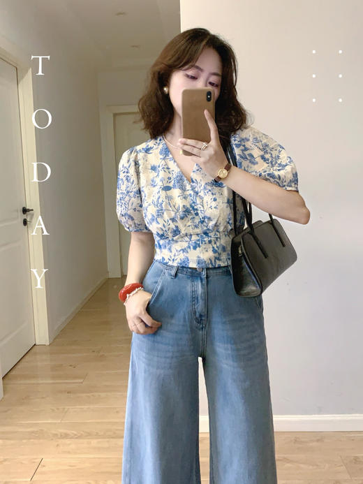 【百图lulu定制】【预售4月23日发】【阔腿九分半裤】环保棉混纺 阔腿 九分半牛仔裤 商品图4