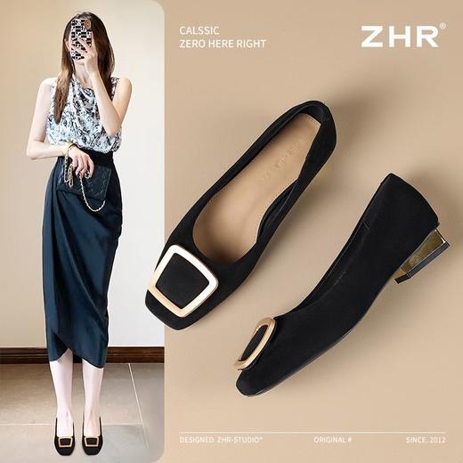 ZHR绒面浅口单线女软底方头奶奶2025新款一脚蹬法式气质豆豆单鞋 商品图2