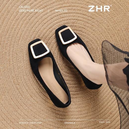 ZHR绒面浅口单线女软底方头奶奶2025新款一脚蹬法式气质豆豆单鞋 商品图9