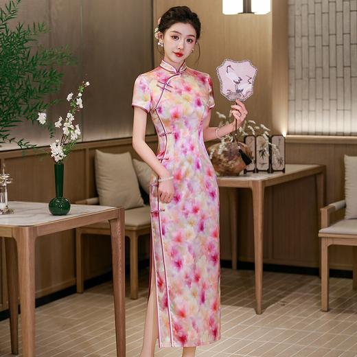 真丝旗袍长款改良中式桑蚕丝修身复古WXG202610 商品图2