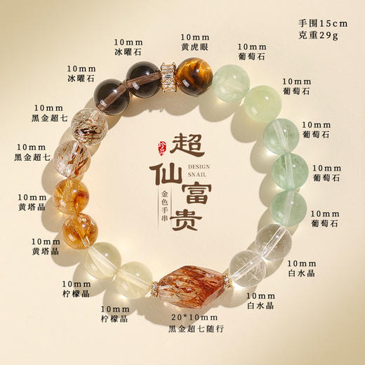 丁摩 好运天然多宝水晶串珠手链女时尚高级感黑金超七金发晶水晶手串首饰6ZF-5980 商品图1