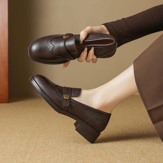 【ZHR则则】山茶花3.5cm增高乐福鞋2025秋季新款布洛克女单鞋JF306 商品图1