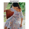 玛克门店发货：【奥莱】MAXRIENY幻彩三色堇连衣裙吊带露肩裙子碎花抽褶长裙货号：MC88DR272 商品缩略图2