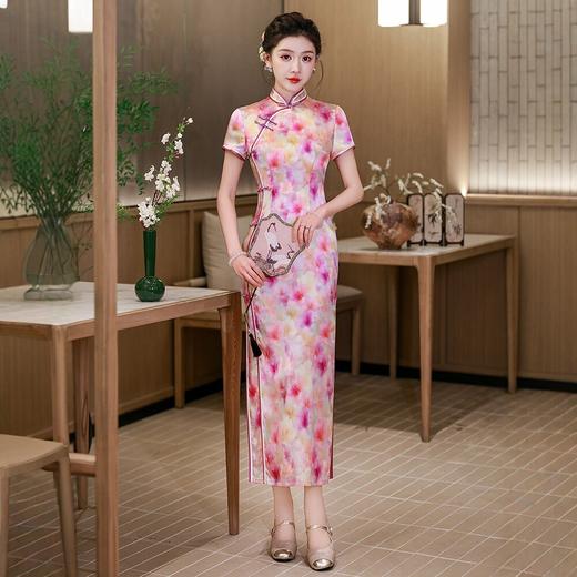 真丝旗袍长款改良中式桑蚕丝修身复古WXG202610 商品图1