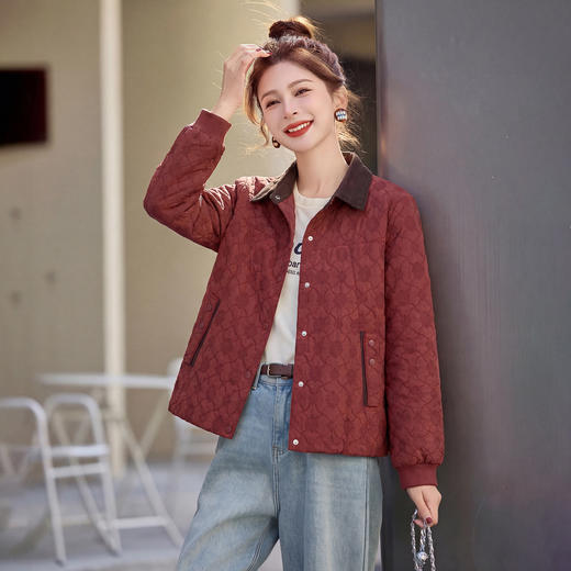 丁摩 时尚撞色翻领提花外套女春秋宽松洋气减龄上衣6ZF-9052 商品图1