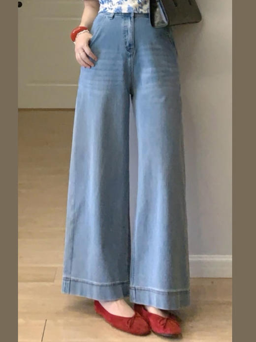 【百图lulu定制】【预售4月23日发】【阔腿九分半裤】环保棉混纺 阔腿 九分半牛仔裤 商品图0