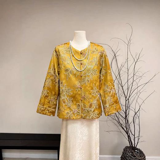 丁摩 新中式刺绣提花亮片外套春季新款圆领国风金色上衣女6ZF-3162 商品图1