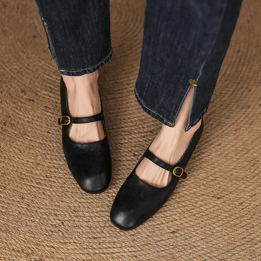 【预售5天】巨好穿~真皮一字扣带玛丽珍鞋女复古通勤低跟法式单鞋&AA3006 商品图2