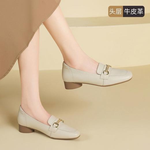 ZHR则则头层牛皮真皮中口粗跟高跟单鞋小皮鞋2025新款通勤一脚蹬 商品图9
