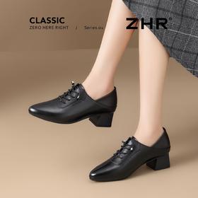 ZHR则则真皮时尚尖头妈妈单鞋2025新款轻便百搭舒适通勤气质皮鞋