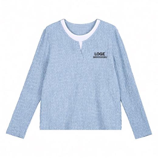 丁摩 假两件撞色T恤女士长袖新款春秋洋气气质宽松显瘦内搭打底衫6ZF-10132 商品图4