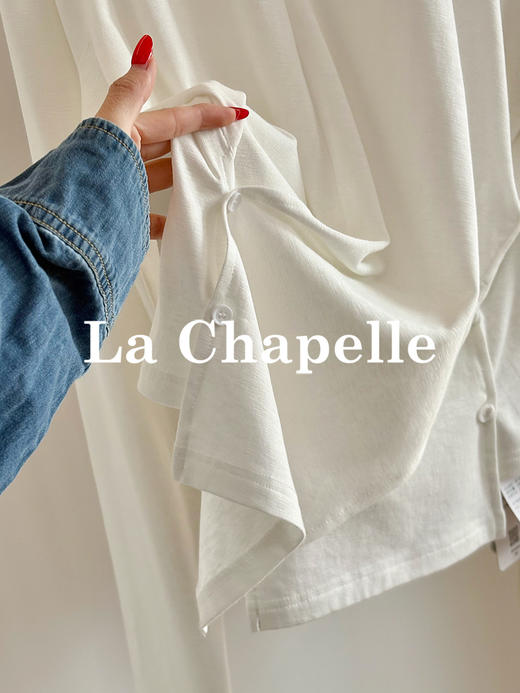 专柜实拍【舒适有型】拉夏贝尔/La Chapelle五色净版圆领贝壳扣下摆交叉通勤设计长袖T显瘦打底衫 商品图3