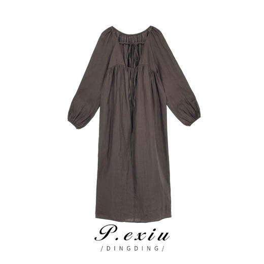 04-8潘依绣丁丁宠粉100%亚麻慵懒松弛感气质中长款连衣裙 W-61243 商品图1