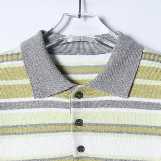 M198SDSA男装2026新款高贵轻奢复古文艺风舒适条纹polo翻领短袖T恤 商品图2