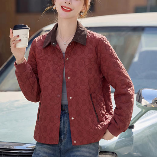 丁摩 时尚撞色翻领提花外套女春秋宽松洋气减龄上衣6ZF-9052 商品图0