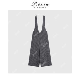 03-3潘依绣丁丁宠粉新款设计感小香风肌理感高级阔腿背带裤W-1653