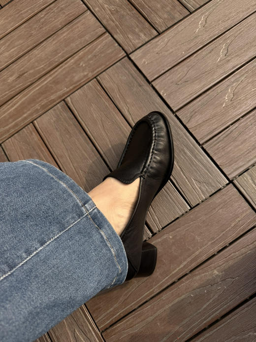 316-3 自留 可踩跟可小跑 3.1粗跟单鞋 小牛皮手工缝马克线 粗跟暴走皮鞋 商品图2