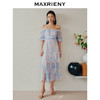 玛克门店发货：【奥莱】MAXRIENY幻彩三色堇连衣裙吊带露肩裙子碎花抽褶长裙货号：MC88DR272 商品缩略图1