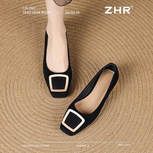 ZHR绒面浅口单线女软底方头奶奶2025新款一脚蹬法式气质豆豆单鞋 商品图7