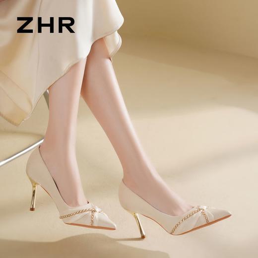 ZHR则则蝴蝶结珍珠链高跟鞋女鞋2025新款法式优雅气质浅口细跟鞋 商品图5