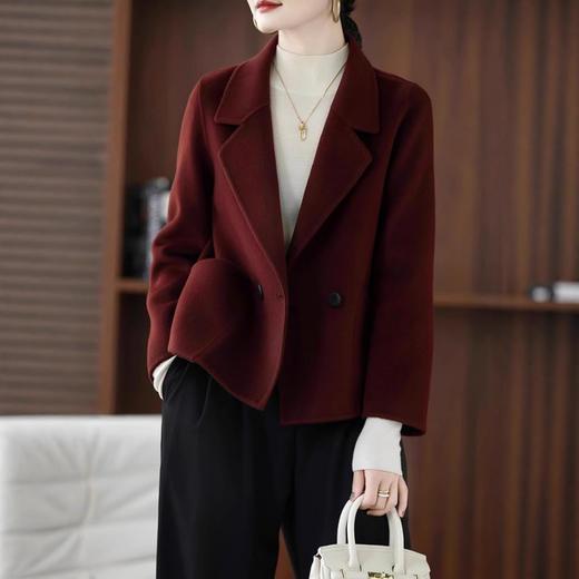 丁摩 100%羊毛春秋新款双面羊毛大衣女宽松韩版短款呢子外套时尚6ZF-S502 商品图0
