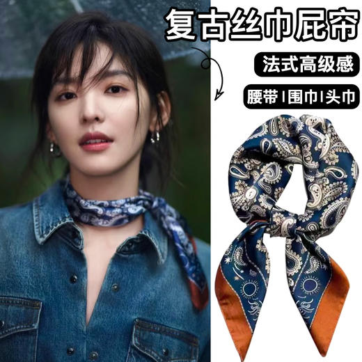 复古花纹丝巾 女系脖高奢感方巾 2026新款搭配衬衫头 巾腰带装饰屁帘 商品图2