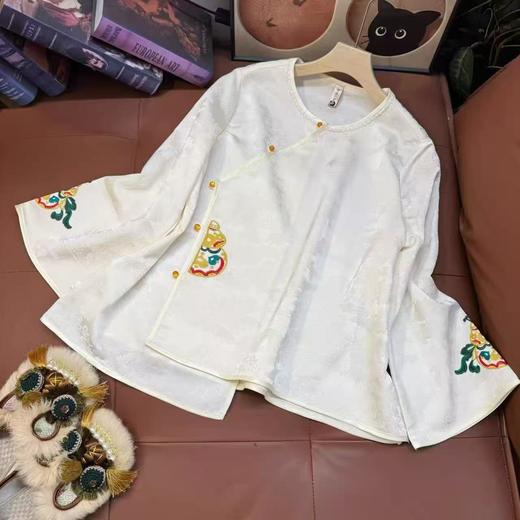 丁摩 早春新款中式国风衬衫新中式国风重工刺绣提花手工盘扣衬衣6ZF-3163 商品图1