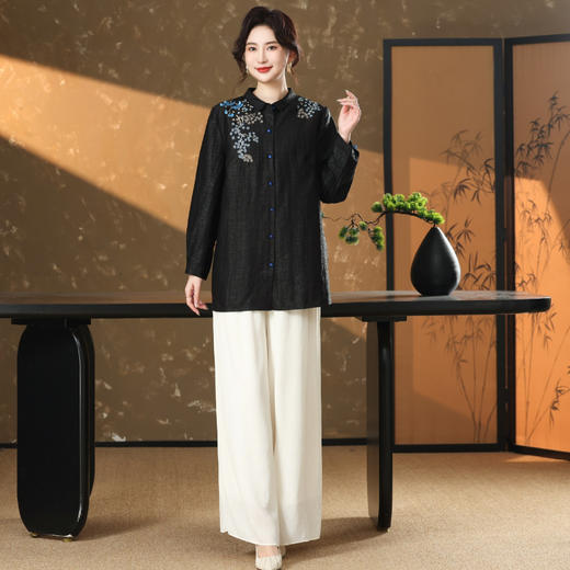 丁摩 真丝香云纱老料开衫小方领衬衣100%桑蚕丝外套5693 商品图2