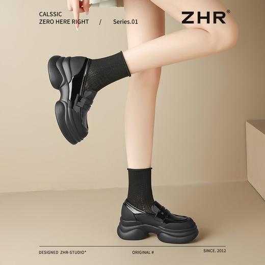 ZHR则则法式粗跟黑色乐福鞋女2025新款简约舒适增高一脚蹬小皮鞋 商品图6