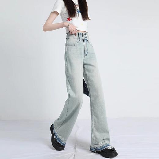 新款浅色高腰阔腿牛仔裤 女2026潮流百搭显瘦宽松设计感直筒裤 百搭设计款浅色裤 商品图2