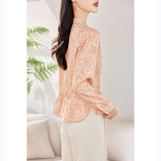 丁摩 金丝提花真丝衬衫收腰气质桑蚕丝衬衣0341 商品图3