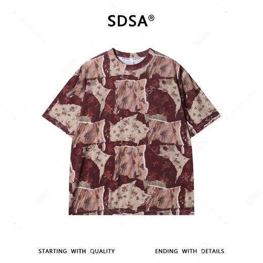 SDSA男装2026新款高贵轻奢时尚撞色植物花卉圆领短袖T恤百搭宽松 商品图1