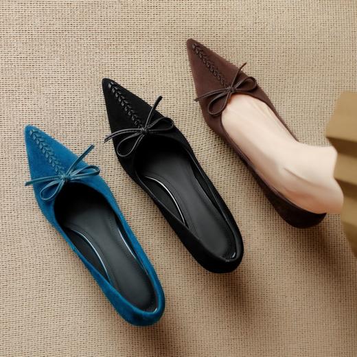 【预售5天】春新品羊反皮尖头显瘦高跟鞋蝴蝶结配裙子细跟浅口单鞋M6698 商品图0