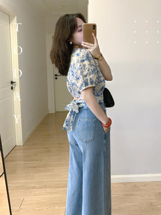 【百图lulu定制】【预售4月23日发】【阔腿九分半裤】环保棉混纺 阔腿 九分半牛仔裤 商品图2