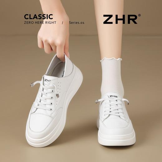 ZHR则则皮面两穿厚底小白鞋女2025春秋新款超软通勤休闲鞋真皮鞋 商品图0