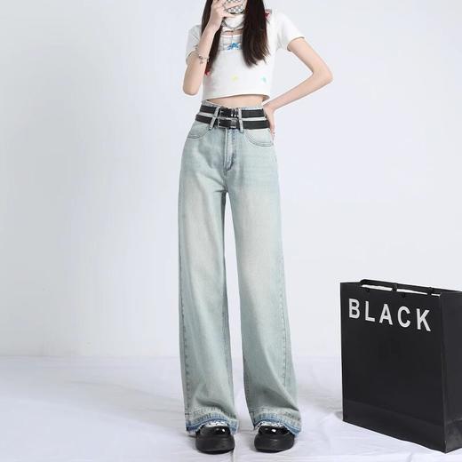 新款浅色高腰阔腿牛仔裤 女2026潮流百搭显瘦宽松设计感直筒裤 百搭设计款浅色裤 商品图1