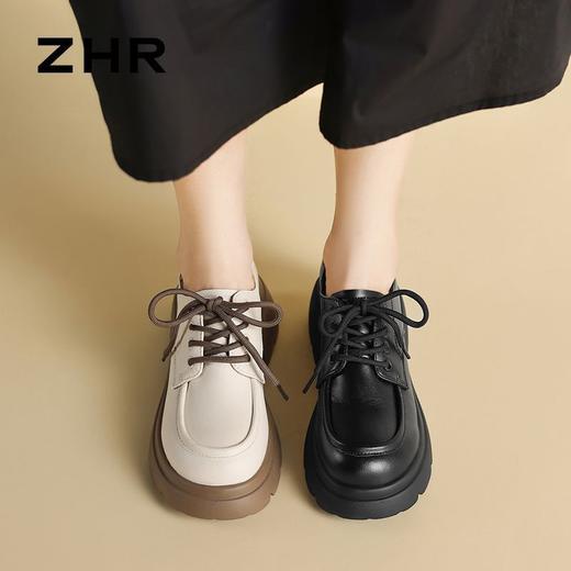 ZHR则则厚底乐福鞋2025秋季新款小皮鞋真皮英伦粗跟软底增高单鞋 商品图2