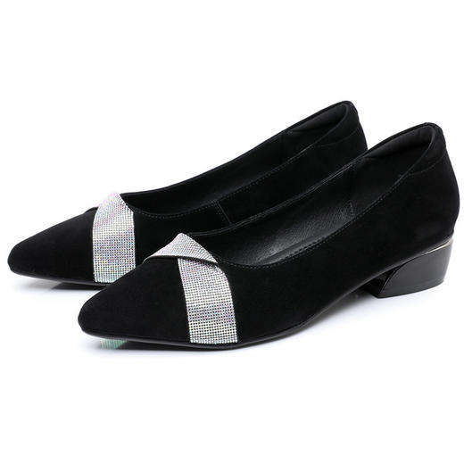 磨砂水钻单鞋女软底一脚蹬豆豆鞋春季新款软皮尖头中跟女皮鞋6ZF-2328 商品图4