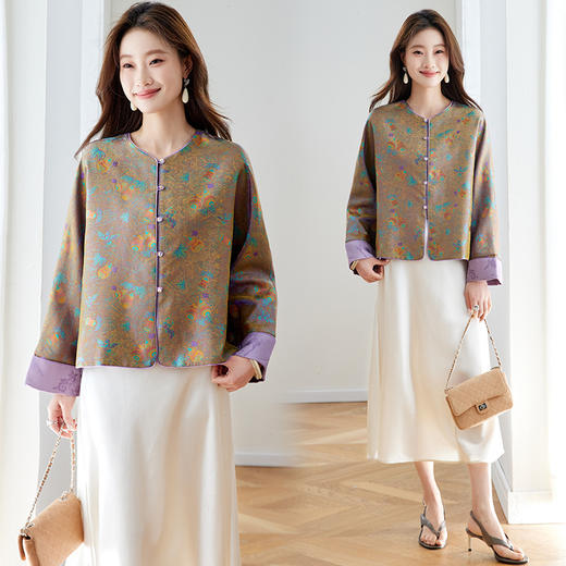 百媚生 轻奢织金提花外套新中式国风复古上衣66108 商品图1