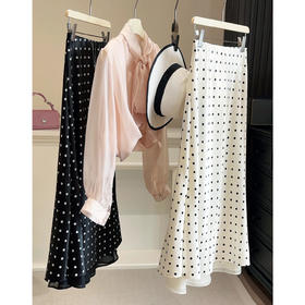 【2026新款！包臀鱼尾裙】波点醋酸缎面丝滑拼接半身裙 女2026春夏季新款包臀鱼尾裙开叉长裙