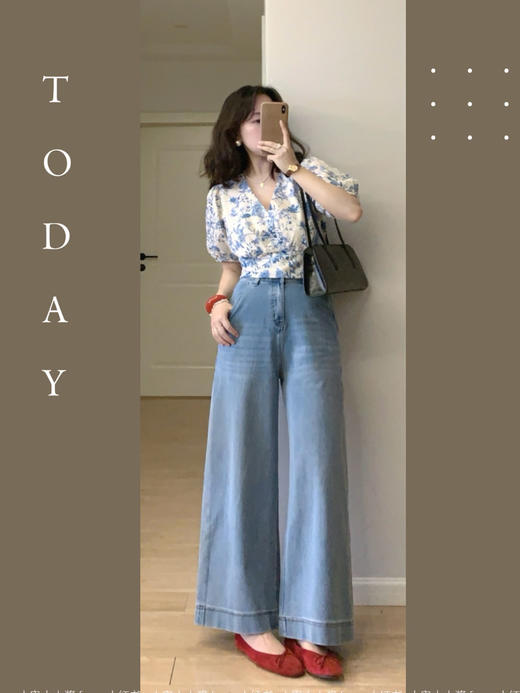 【百图lulu定制】【预售4月23日发】【阔腿九分半裤】环保棉混纺 阔腿 九分半牛仔裤 商品图5