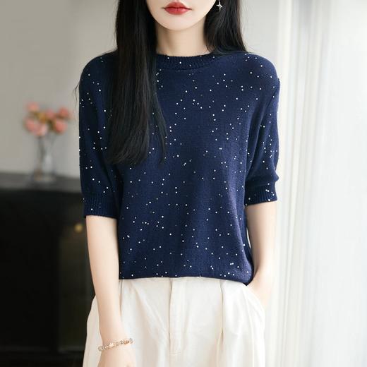 百媚生 法式优雅风重工亮片针织短袖T恤NSY-501-36 商品图2