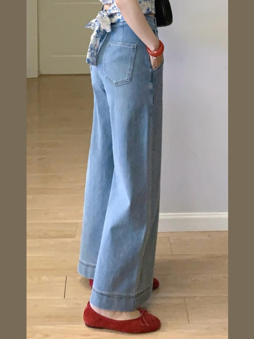 【百图lulu定制】【预售4月23日发】【阔腿九分半裤】环保棉混纺 阔腿 九分半牛仔裤 商品图1