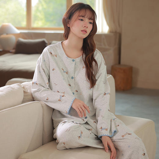 爱帝女式圆领开衫长袖家居服 商品图5