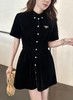 女款丝绒收腰短袖连衣裙he020 商品缩略图3