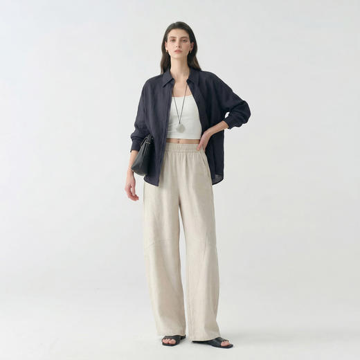 【走路带风】重磅100汗麻裤   会呼吸天然汗麻轻盈肌理感松弛镰刀裤拖拖裤 9912 商品图0