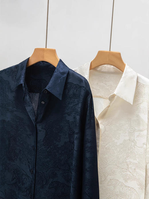 丁摩 新款动物森林提花桑蚕丝衬衫女春夏真丝衬衣中长款长袖上衣6ZF-3161 商品图2