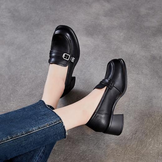 雀说 头层牛皮厚底粗跟乐福单鞋ZM269076 商品图2