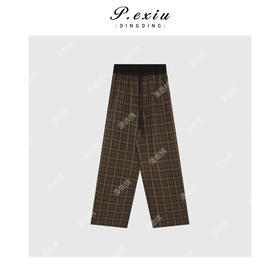 03-3潘依绣丁丁宠粉韩系格子松紧腰长裤休闲裤Q14371